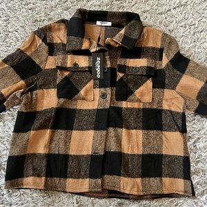 Zara Black and Brown Checkered Shirt Jacket